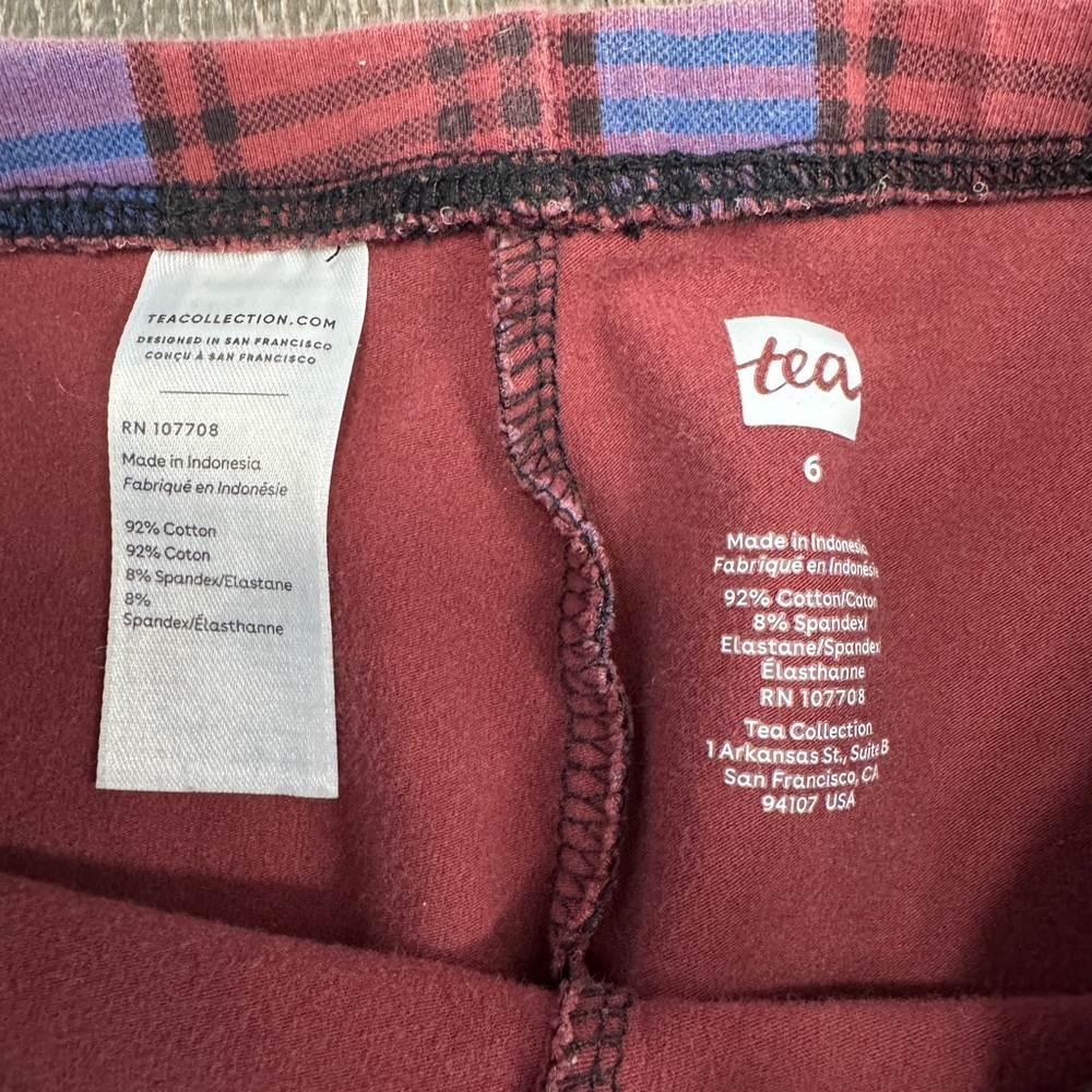 Tea Collection Kids Plaid Cotton Leggings | Size 6 | Burgundy & Blue 🩵❤️ - Picture 2 of 3